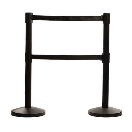 Us Weight Dual Retractable Belt Barrier Stanchion, 9ft Belts, Black, PR U2101ADA